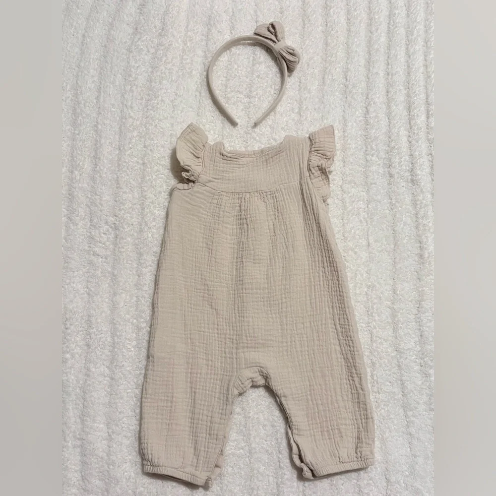 Rachel Zoe Baby Romper with Black Embroidery